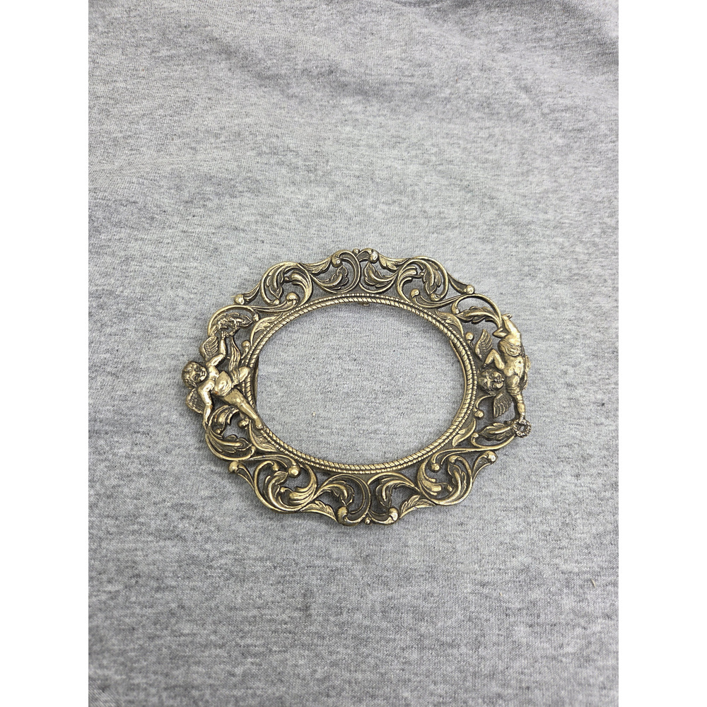 Rare Vintage Japanese Brass Cherub Angel Oval Picture Frame